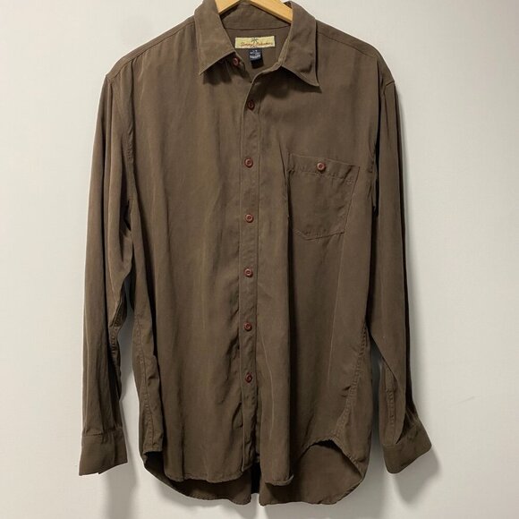 Tommy Bahama 100% Silk Long Sleeve Shirt — Brown, Men’s L - Picture 1 of 5
